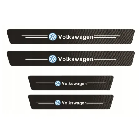 Naklejki Ochronne na Progi Volkswagen – Carbon Look z Logo VOLKSWAGEN - zestaw 4 sztuk